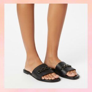 Karl Lagerfeld Paris Black Leather Chain Slide Sandal Size 35